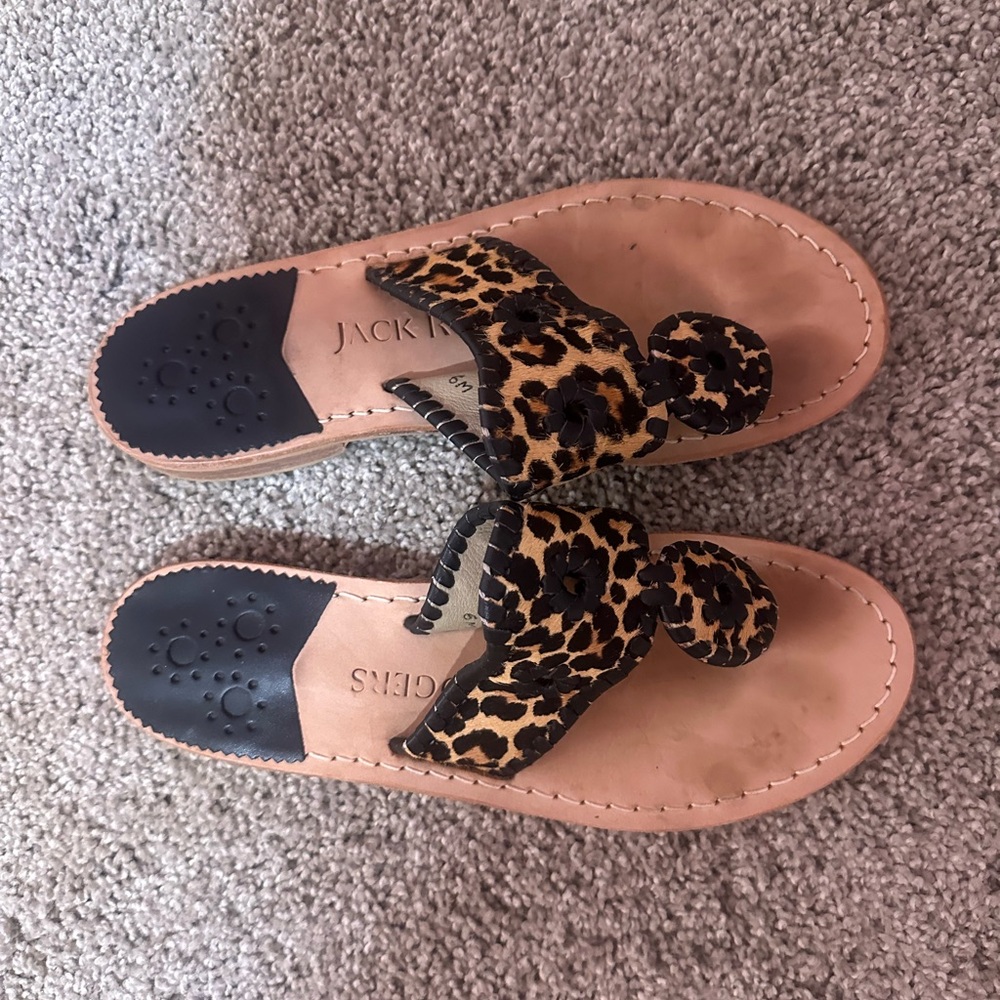 Jack Rogers Leopard Print Rondelle Slide Sandals - Tan & Black